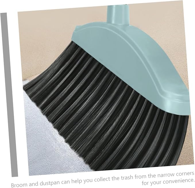 PRETYZOOM Long Handle Broom and Dustpan Non Stick Hair Cleaning Accessories for Home Kitchen Office Floor Sweeping Lightweight and Two Combo in Light Blue