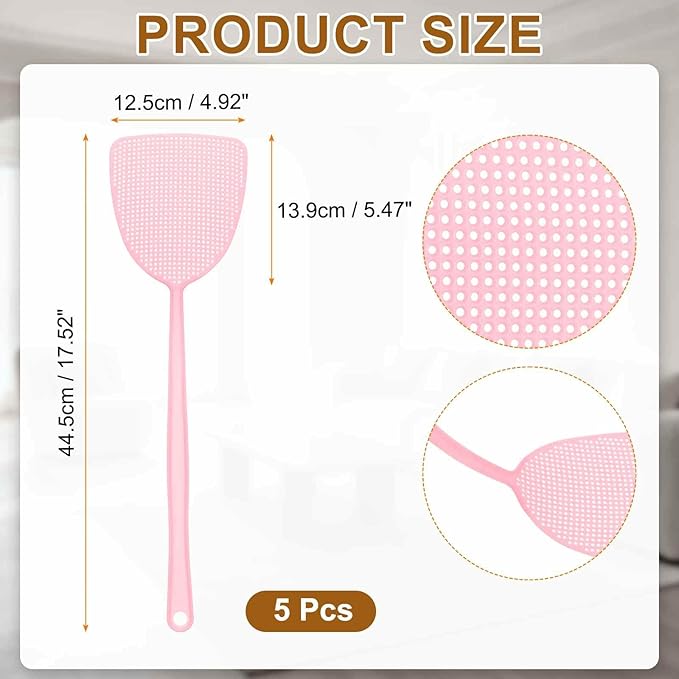 HARFINGTON 4pcs Fly Swatter 5.5"x4.9" Plastic Manual Heavy Duty Long Handle Fly Swatter for Home Indoor Outdoor, Pink
