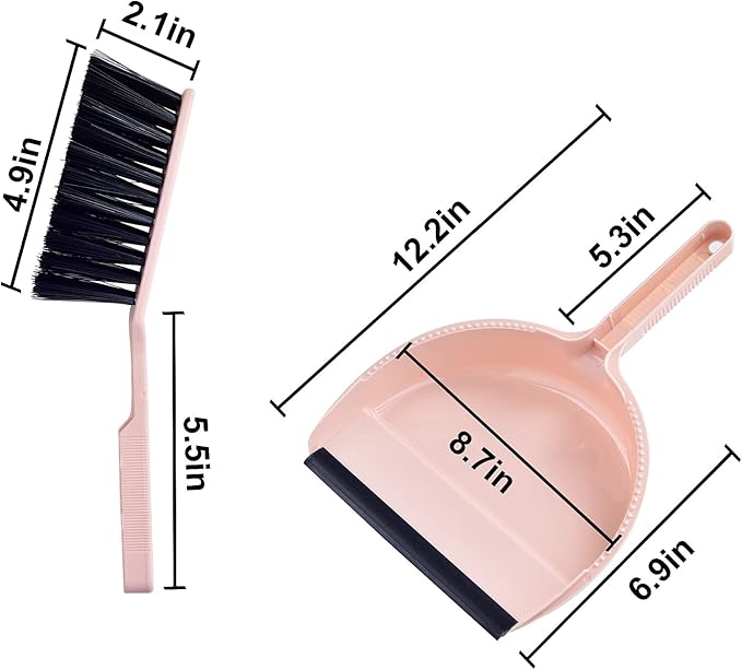 Small Mini Broom & Pink Dustpan Set for Home Kitchen Office Car