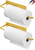 Paper Towel Holder Gold, Magnetic Paper Towel Holder for Fridge, Toilet Paper Roll Holder Magnet Paper Towel Rack Wall Mount Fridge Organizer for Golden Bathroom Kitchen Dorm Room RV Essentials, 2Pack