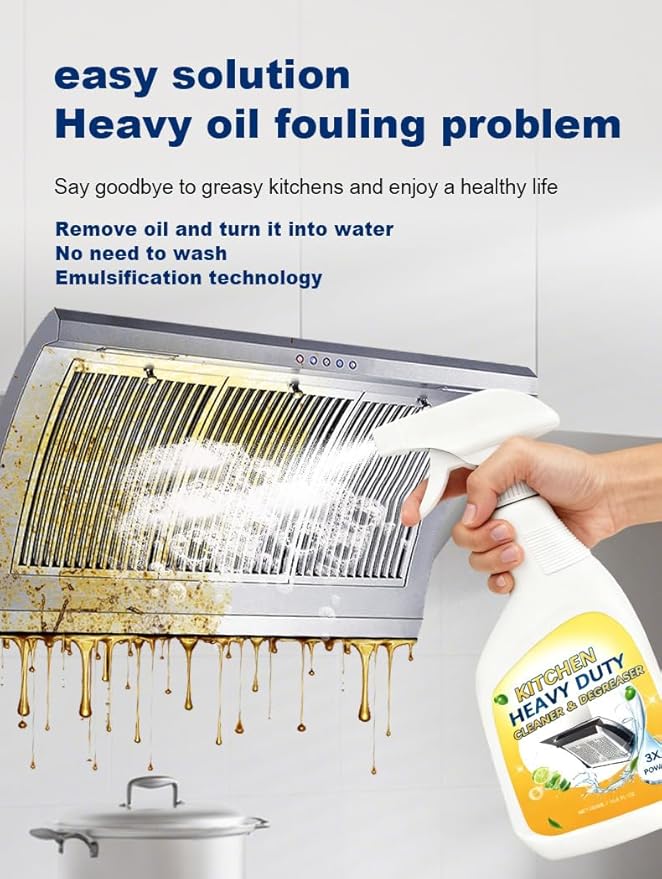 Clean Up Kitchen Oil Stains Spray, Heavy Duty Kitchen Cleaner for Tough Grease - Foaming Degreaser Spray for Stovetops, Ovens & Appliances, No-Scratch Formula, Multi-Surface Use (16.9 Fl Oz)