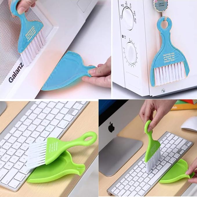 Saim Mini Dustpan and Brush Set, Kids Hand Broom and Dust Pan for Cleaning Table Countertop Keyboard Pets Hair and Small Messes Colour Random, Set of 4