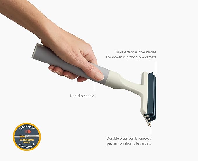 Joseph Joseph CleanTech Carpet Rake, 2-in-1 Manual Tool for Pet Hair & Deep Cleaning on Rugs and Carpet Edges