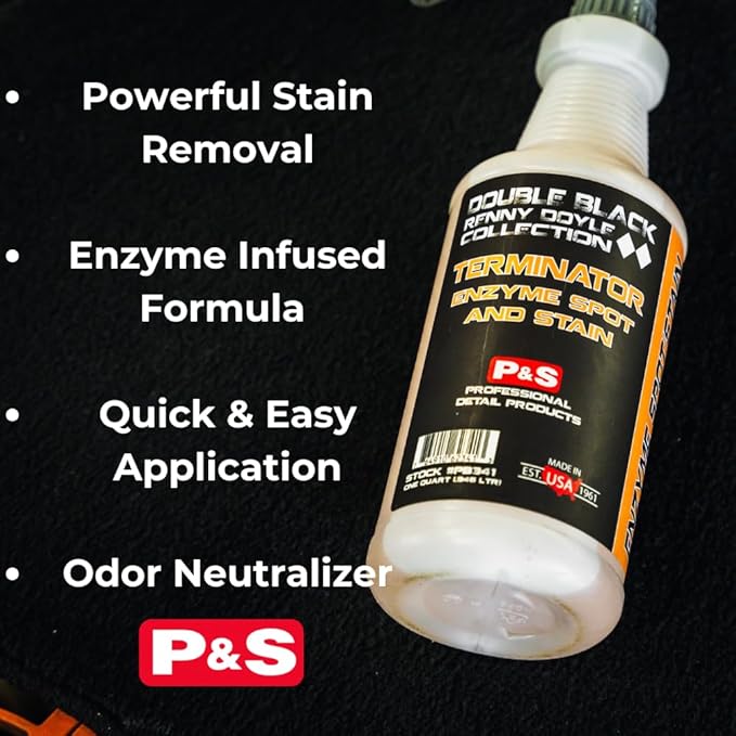 P&S Double Black Interior Cleaning Bundle – Terminator Enzyme Spot & Stain Remover + Finisher Peroxide Treatment, Professional Carpet, Upholstery & Odor Eliminator System (1 Gallon Each)