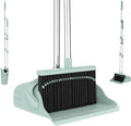 Pet Hair Broom and Dustpan Set, Self Cleaning Teeth No Hair Tangling, Heavy Duty 4 Layer Bristles, Long Handle Upright Sweep Set, Rubber Lip No Dust Left Behind for Home Floor Cleaning(Green)