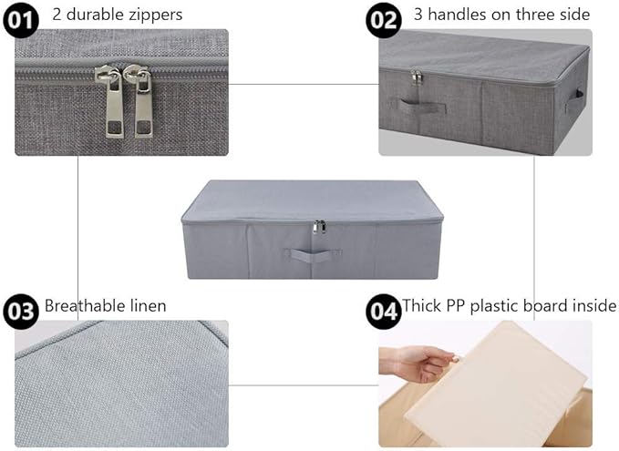 iwill CREATE PRO Folding Breathable Underbed Storage Bins with Lids, Wardrobe Closet Clothing Blanket, Shoes, Toys Organizer Containers, Dark Gray, Pack of 2