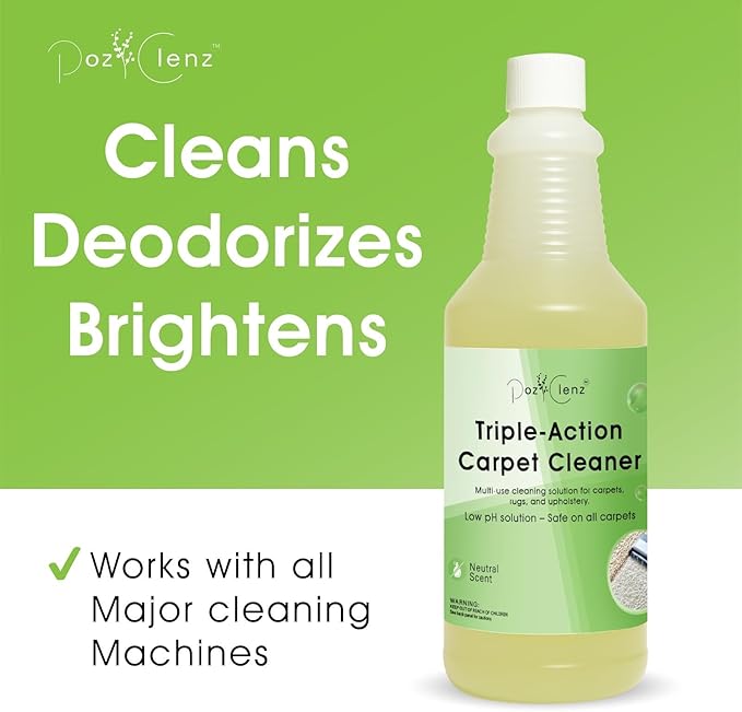 Triple-Action Carpet Cleaner | Cleans, Deodorizes & Brightens | Concentrated, 1 Quart | Low-Foam Multi-Surface Solution for Use on Carpets, Rugs & Upholstery.