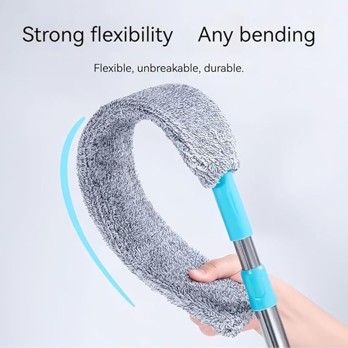 Retractable Gap Duster with 60" Extension Pole, Flexible Microfiber Brush for Under Appliances, Furniture & Tight Spaces, Washable Flat Duster for Fridge Stove Couch Crevices (2 Replacement Fabric)