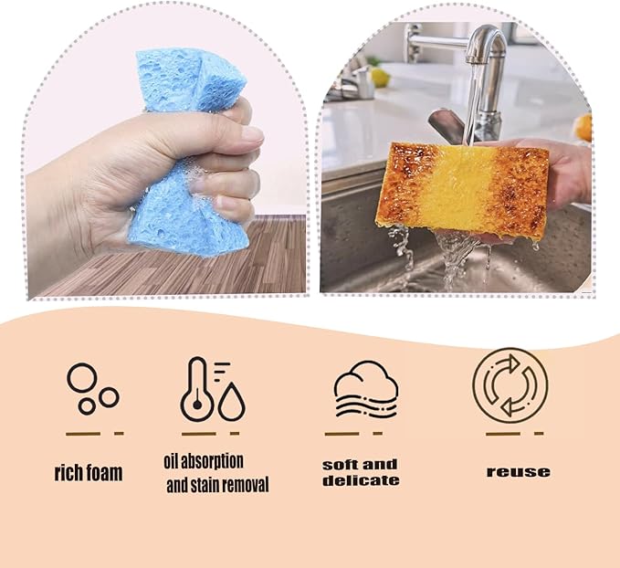 12 Pack Kitchen Natural Cellulose Sponges, Color Sponge, Dishwashing Sponges, Car Washing Sponge, Suitable for Kitchen and Bathroom,Car,Household, Children's Fun Cutting DIY.
