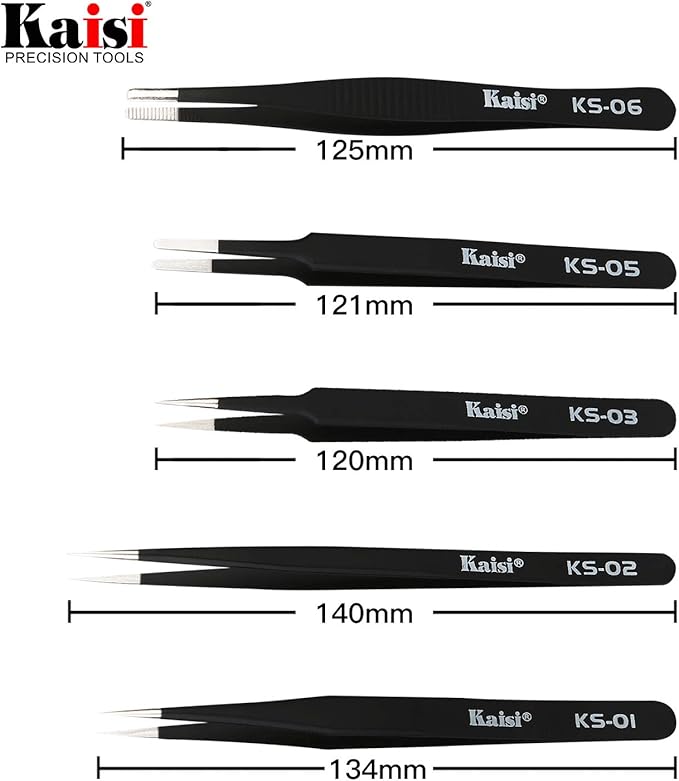 Kaisi 13 PCS Precision Tweezers Set Anti-Static ESD Tweezers Kit with 13 Precision Non-Magnetic Stainless Steel Tweezers With tweezers storage bag