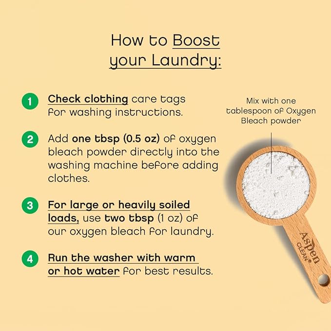 AspenClean | Unscented Oxygen Bleach Powder | Color Safe Laundry Stain Remover | Bleach Alternative | EWG Verified™, Hypoallergenic, Non-Toxic | 45 Loads