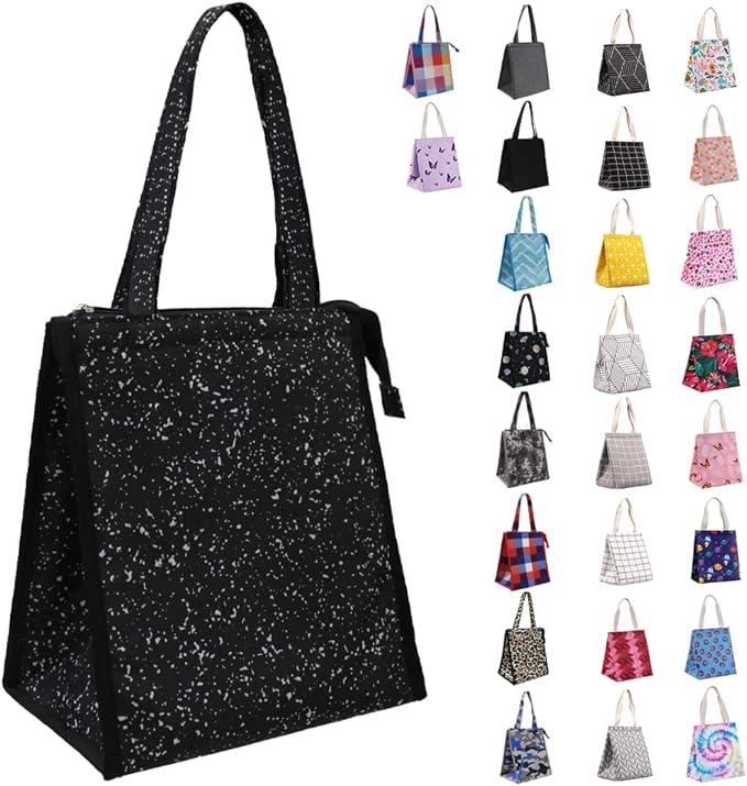 iknoe Insulated Lunch Bag for Women & Adults, 9L Foldable Wide-Open Cooler Bag with Pockets, Leakproof & Portable, for Picnic, Office, Beach(Bright black)