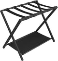 Hzuaneri Luggage Rack, Folding Suitcase Stand for Guest, Foldable, Luggage Holders with Shelf, Steel Frame with Nylon Straps for Bedroom, Hotel, Holds up to 154 lb, Black, 1 Pack LR03801B
