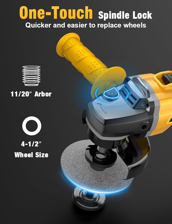Brushless Angle Grinder, for DEWALT 20V Battery, 4-1/2" Cordless Small Angle Grinder with Auxiliary Handle, 10 Sandpapers, 2 Cutting & 2 Grinding Wheels, Pin Wrench, Lock-on Slide Switch for Polishing