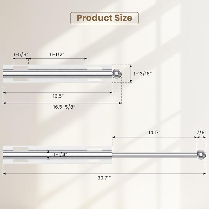 Supforce 16.5" Valet Rod for Closet Pull Out, Retractable Slide Out Valet Rod Closet Organization, Aluminum Valet Clothing Hanger Rods Perfect for Suits, Dresses & Freshly Pressed Clothes, White