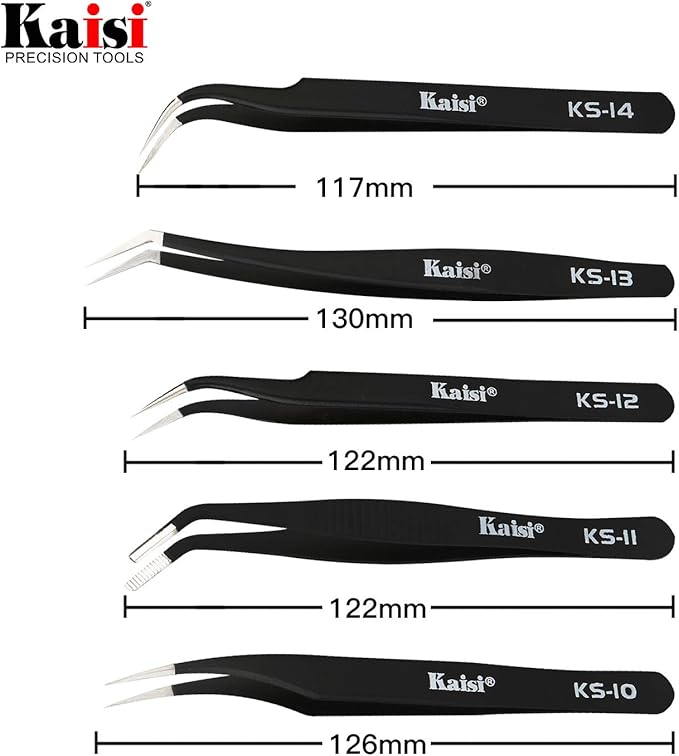 Kaisi 13 PCS Precision Tweezers Set Anti-Static ESD Tweezers Kit with 13 Precision Non-Magnetic Stainless Steel Tweezers With tweezers storage bag
