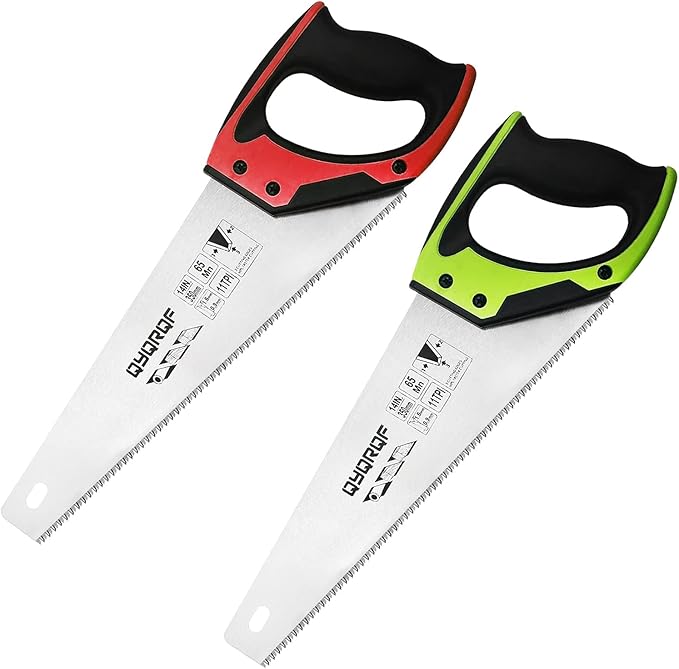 14 in. Pro Hand Saw, 11 TPI Fine-Cut Soft-Grip Hardpoint Handsaw Perfect for Sawing, Trimming, Gardening, Cutting Wood, Drywall, Plastic Pipes, Sharp Blade, Ergonomic Non-Slip Handle (red)