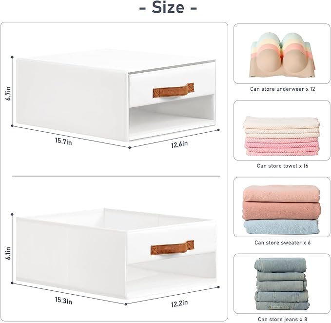 DIMJ Closet Organizers and Storage - Fabric Bins with Drawers for Closet Foldable Clothes Organizers with Clear Window, Stackable Storage Drawers Units for Bedroom, Living Room, 6-Pack, White
