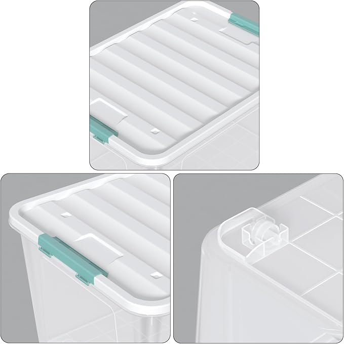 Vababa 80 L Large Plastic Storage Tote with Latch Lids, 4-Pack Clear Plastic Storage Bin with Wheels