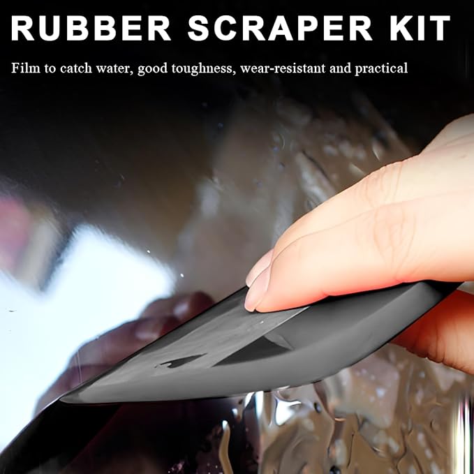5 in 1 Rubber Squeegee Kit, Anti-Scratch Flexible Soft Matte TPU Coating Scraper Kit, Small Tint Squeegee Water Blade Scraper for Paint Protection Film Household Cleaning (Black)