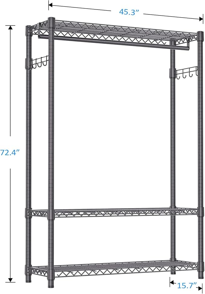 IZEUK Heavy Duty Rolling Garment Rack Wire Clothes Rack for Hanging Clothes (Dark Grey, 3 Tier with 1 Rod, 15.7" D x 45.3" W x 72.4" H)
