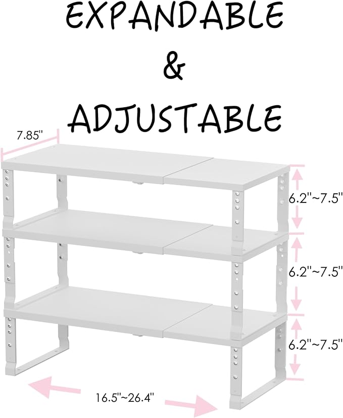 Adjustable Metal Shelving Unit, Stackable & Expendable Storage Rack for Home/Office/Kitchen, Space-Saving，Sturdy&Durable，Easy Assembly (3PACKS/Medium/White