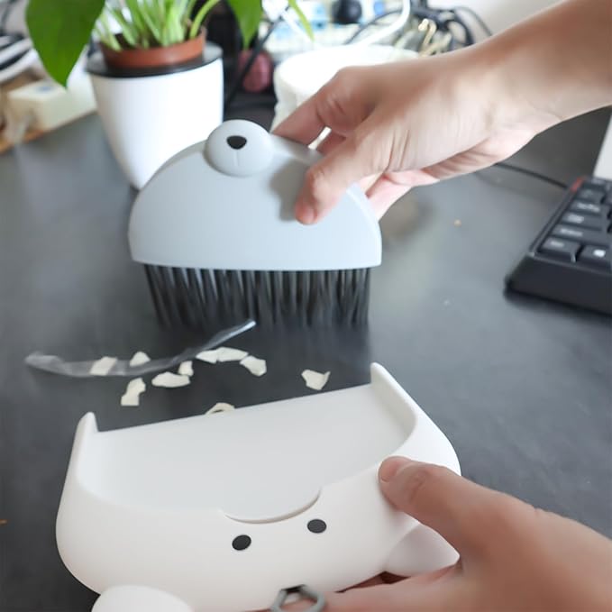 Small Broom and Dustpan Set Mini Hand Broom and Brush Set Handheld Broom and Dust Pan Set - Cute Bear Design, Compact Cleaning Tool for Desktop Countertop Table Windowsill Home Kitchen