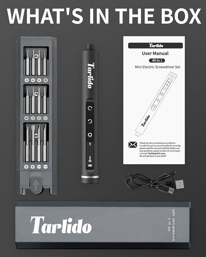 Electric Screwdriver, 4V Precision Screwdriver Set, 49-in-1 Cordless Power Screwdriver, USB-C Cable, Max 3.5 N.m Torque, Compact Magnetic Tool for Phone Camera Laptop Electronics Home Repair