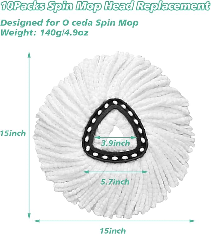 10 PCS Spin Mop Replacement Head,100% Microfiber Mop Heads Replacements Compatible with Cedar Easywring 1-Tank System, 360 Degree Round Mop Refills for Easy House Cleaning Floor Mopping