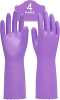 PACIFIC PPE 4 Pairs Reusable Dishwashing Cleaning Gloves with Latex Free, Cotton Lining, Kitchen Gloves, Purple, Medium