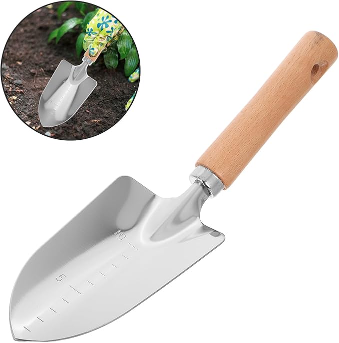 Wood Handle Gardening Shovel and Hand Trowel for Outdoor Planting and Digging, Wide Blade Small Spade Garden Tool with Sturdy Wooden Handle for Lawn and Vegetable Beds