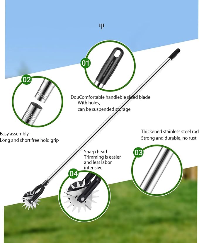 Wheeled Lawn Edger, Hand Garden Edger with Stainless Steel Handle, 26x4.5x15cm, Paint Coated Serrated Blade, for Overgrown Weeds (4 Sections)