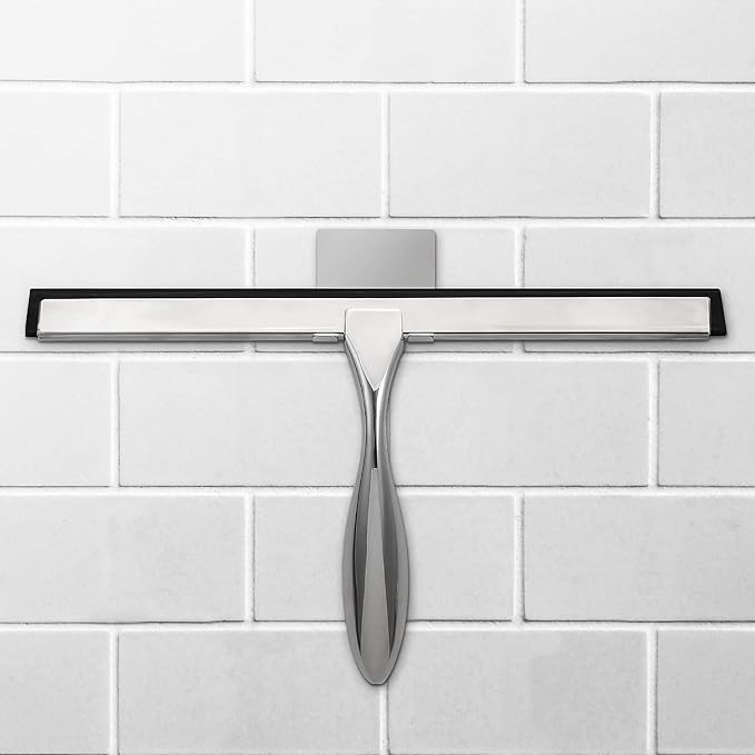 Simtive 10-Inch Shower Squeegee Set, Includes Shower Door Hook and Adhesive Hook, Squeegee for Shower Doors, Mirror and Window, Silver