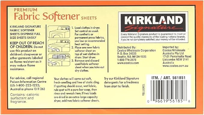Kirkland Signature Fabric Softener Sheets, Premium Ultra Soft, Fresh Scent, 250 Sheets, White