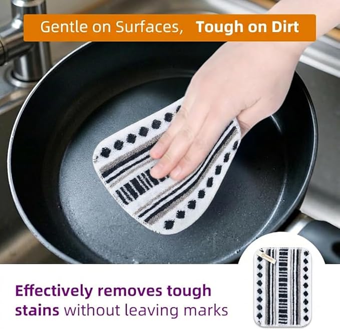 Amarelle GEN II Dish Washing Scrubbers (5-Pack), Made in Green Kitchen Scrubbers for Dishes, Non Scratch Pot & Pan Scrubber, Heavy Duty GOTS Organic Cotton Scouring Pads, Reusable (Metro Sketch)