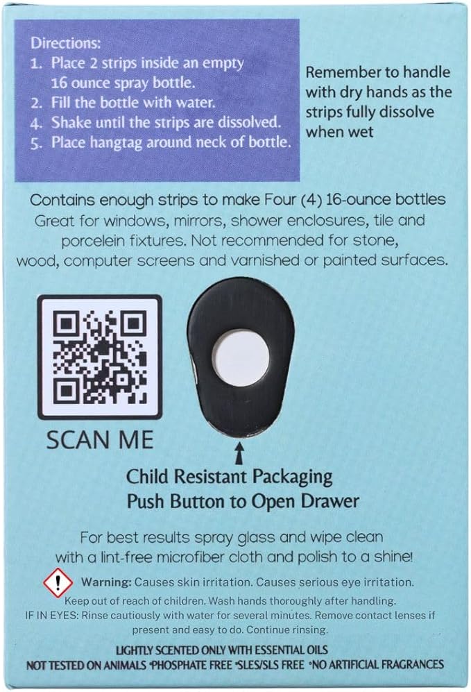 Glass & Window Cleaner Strips 8 Pack | Zero Waste & Eco Friendly Concentrated Cleaning Supplies | 8 Strips makes 64 fl oz total (4x 16 fl oz bottles of spray cleaner)