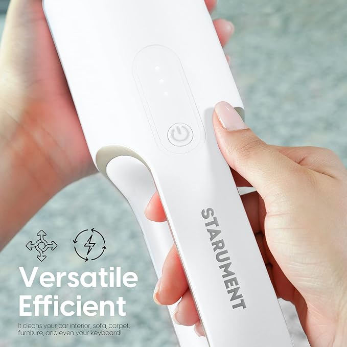 Starument Handheld Vacuum Cleaner - Cordless Vacuum Cleaner for Cleaning Dust, Dirt, Pet Hair Suction - Compact, Rechargeable & Wireless Device for Home, Office, Car - USB-C Cable (White)