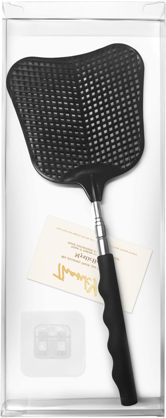 MYSTICHOME Fly Swatter 1 Pack, Durable Heavy Duty Plastic Fly Swatters, Stainless Steel Telescopic FlySwatter for Indoors/Outdoor/Kitchen/Garden(Black)