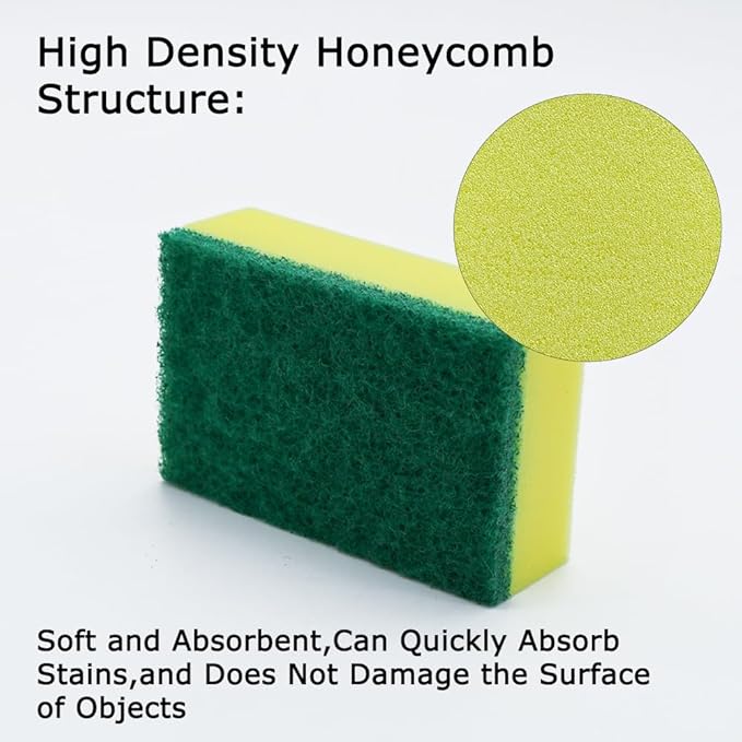Kitchen Cleaning Sponge, Heavy Duty Non-Scratch Sponge for Non-Stick & Delicate Surfaces (When Used Gently), High Density, Dual-Side Multi-Surface Cleaning, 6 Pack (Yellow/Green)