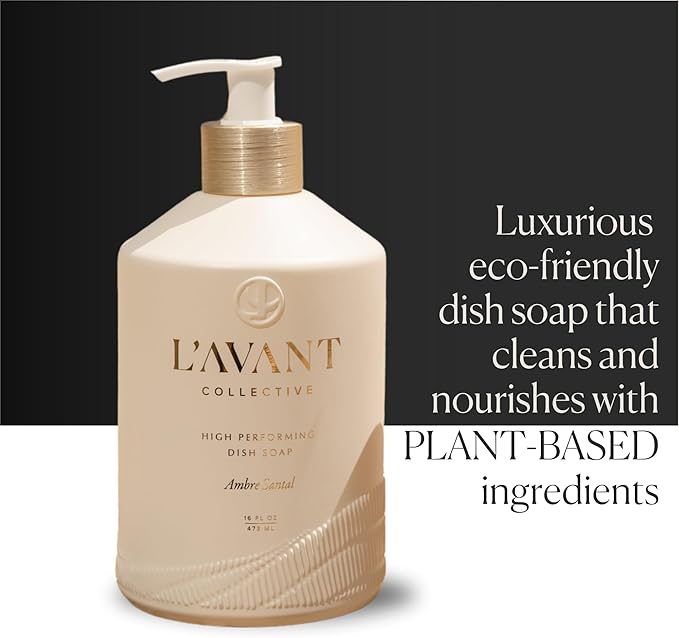 L’AVANT Collective High Performing Dish Soap | Plant-Based, Naturally Derived Formula, Ambre Santal Scent | 16 Fl oz Refillable Bottle | Luxury Kitchen Cleaning w/Elegant Countertop Design