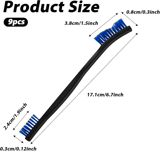 9Pcs Double-Ended Cleaning Brushes Set Nylon All Purpose Clean Brush Small Detailing Crevice Brush Mini Stiff Bristles Brushes for Kitchen Sink Bathroom Gaps Corner Small Space