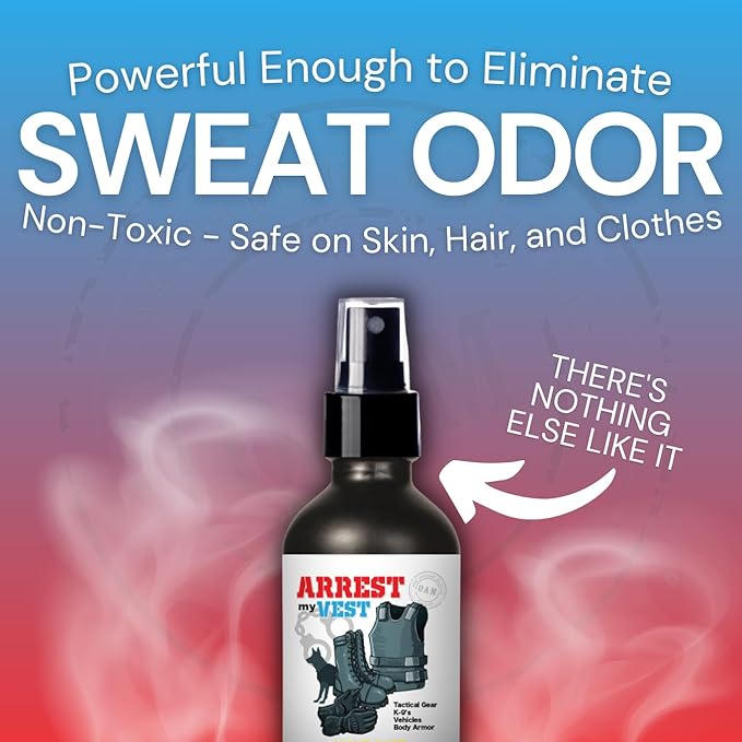 Arrest My Vest Military Grade Odor Eliminating Spray for Body Armor, Tactical Gear, and K9 Equipment. Safe on All Ballistic Vests, Fabrics, & Police Gear 1 Midnight & 1 Unscented 16 oz Bottles