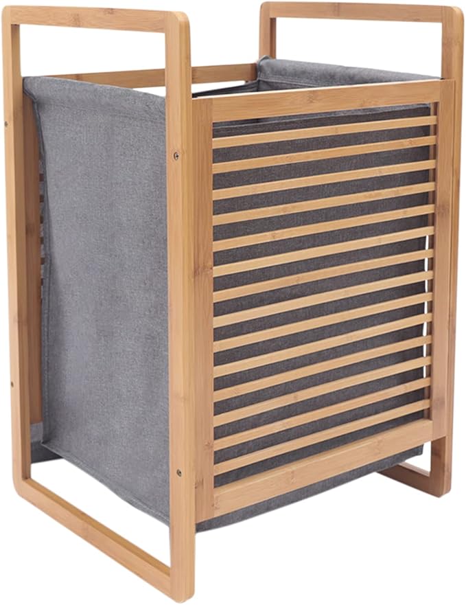 One-Section Organizer Storage Shelf with Bamboo Frame and Baskets Storage Drawers Unit,Laundry Towel Hamper Cabinet Tower One Part Compartment Sorter Basket