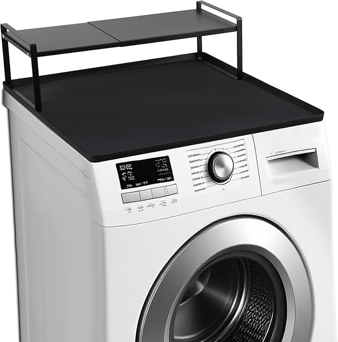 Washer and Dryer Countertop with Retractable Shelf and Silicone Mat, Universal Front Load Washer and Dryer Countertop Set, Washer Dryer Shelf with Mat for Laundry Room (Metal Shelf + Silicone Mat)