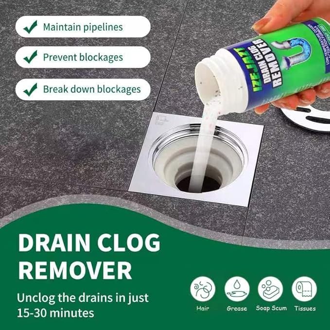Drain Clog Remover Powder - Fast Acting Formula for All Drains, Kitchen, Bathroom, Sink & Shower - 100% Effective to Eliminate Hair, Grease, and Blockages - [1Pack ]