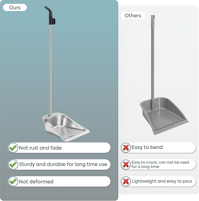 Yangbaga Dust Pans with Long Handle - 35”Heavy Duty Metal Upright Stand Up Dustpan - Long Handled Stand Up Dustpans - Best Dustpans for Home/Lobby/Shop/Garage/Yard
