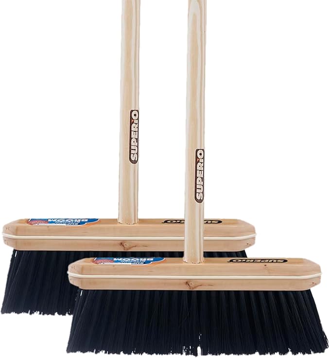 Superio Kitchen Broom Premium Black Tampico Bristles, Wood USA Handle, Heavy Duty Household Broom - Easy Swiping Dust and Wisp, Home, Kitchen Bedroom, Lobby, Floors and Corners 2-Pack