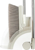 Triangular Indoor Broom and Dustpan Comb Set, 180° Rotating, Soft Bristle Long Handle Upright Sweeping Angled Broom with Self-Cleaning Teeth for Home, Kitchen, Office, Wood Floor (White Gray)