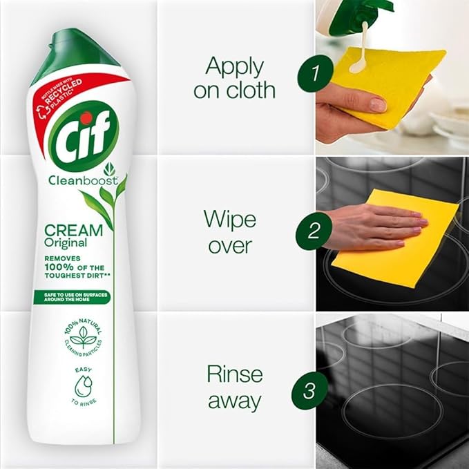 Cif Original Multipurpose Surface Cleaner Cream for Kitchen & Bathroom, Ocean Breeze Scent, 100% Dirt Removal with Natural Cleaning Particles, 2x500ml