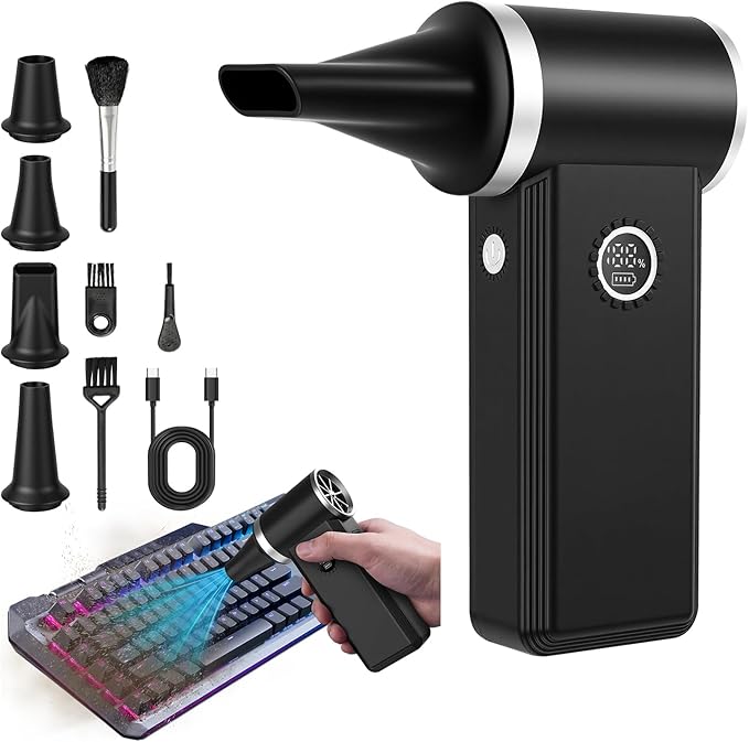 Super Power Compressed Air Duster - Fastest Charging Cordless Electric Air Duster, 180,000 RPM Brushless, 4 Speeds Durable Mini Blower - Replaces Canned Air for Keyboard, PC & Car Cleaning